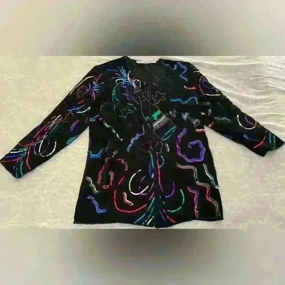 Vintage French Collizioni Sequin Top Jacket Size L/XL NEW YEAR’s EVE! - Picture 1 of 5
